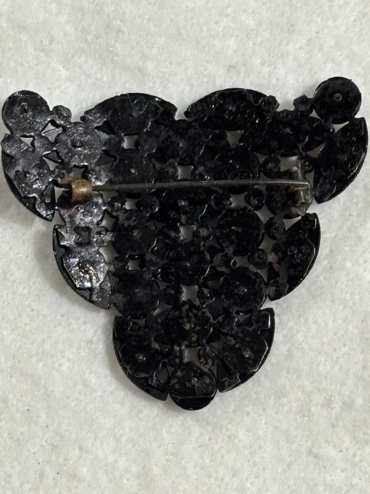 Antique Czech Black Glass Brooch Art Deco French Jet Gothic Mourning Jewelry Pin