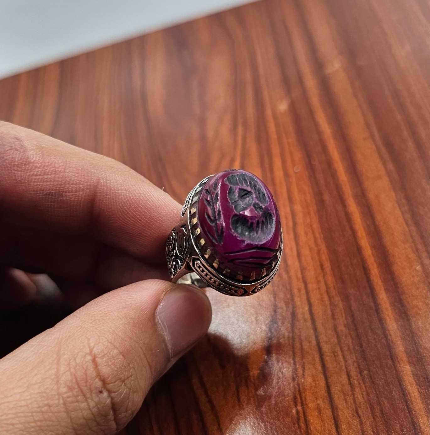 Handcrafted rare Antique Afghan Ring – Unique Engraved Stone – Size 9