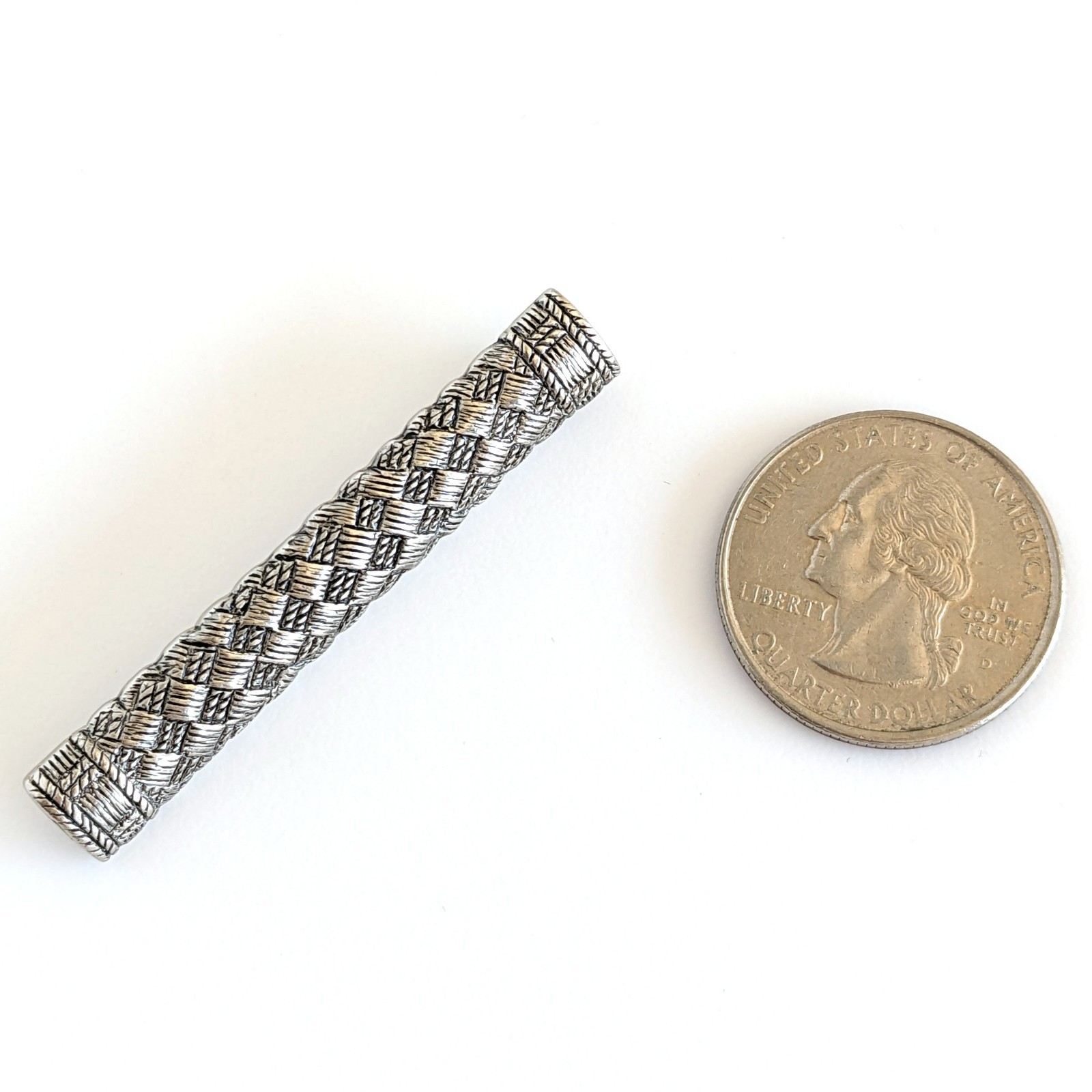 Vintage 1984 Ginnie Johansen Silver Tone Textured Basket Weave Bar 2″ Brooch Pin