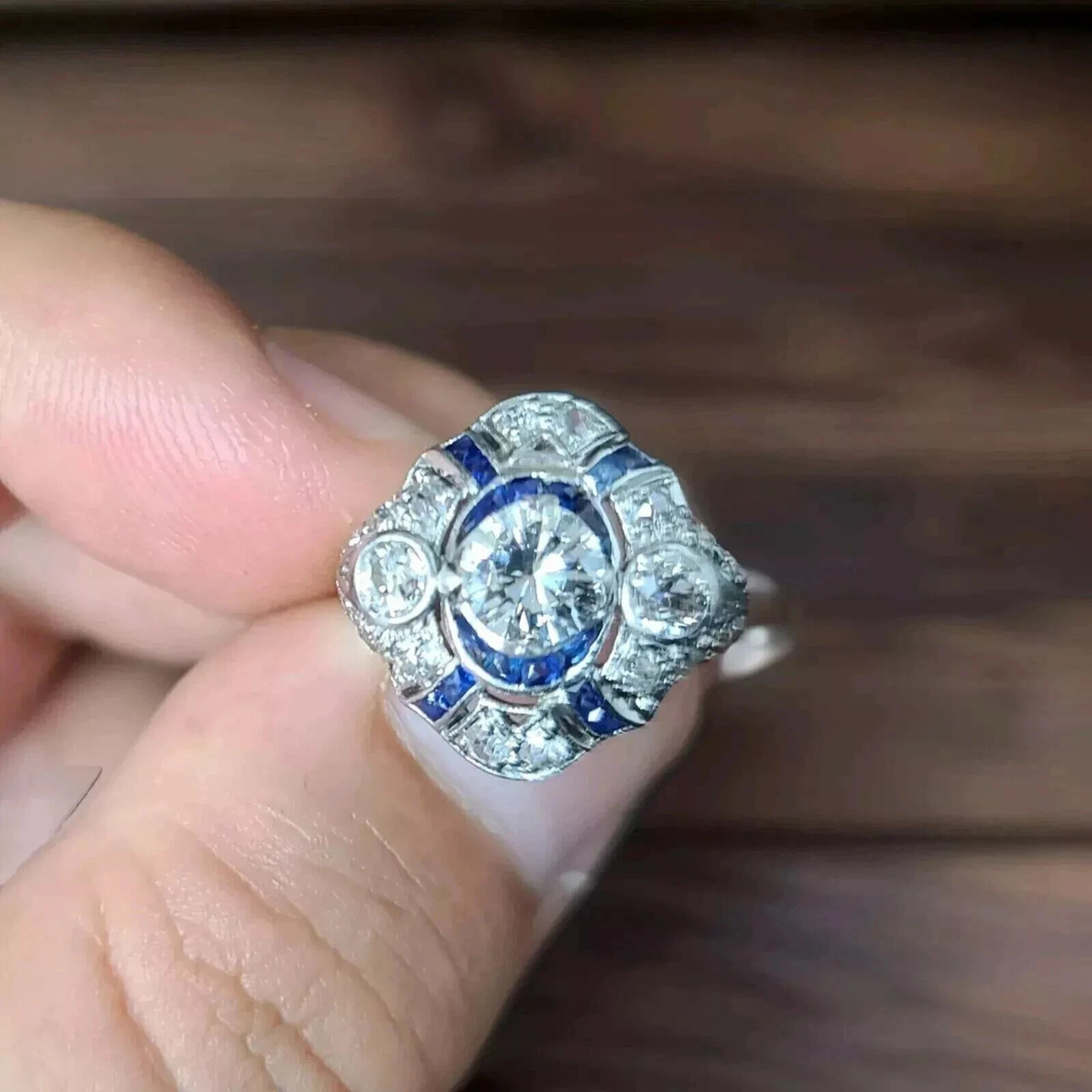 Art Deco Vintage Style 2Ct Lab Created Diamond 14k White Gold FN Engagement Ring