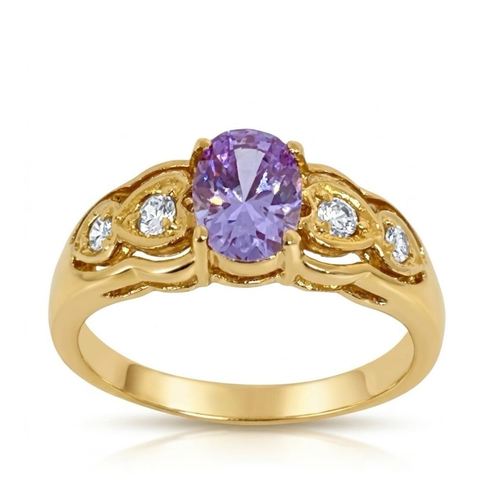 Vintage 1980s Ring Size 7 Lavender CZ Prong Set Gold Plated Band – 14J