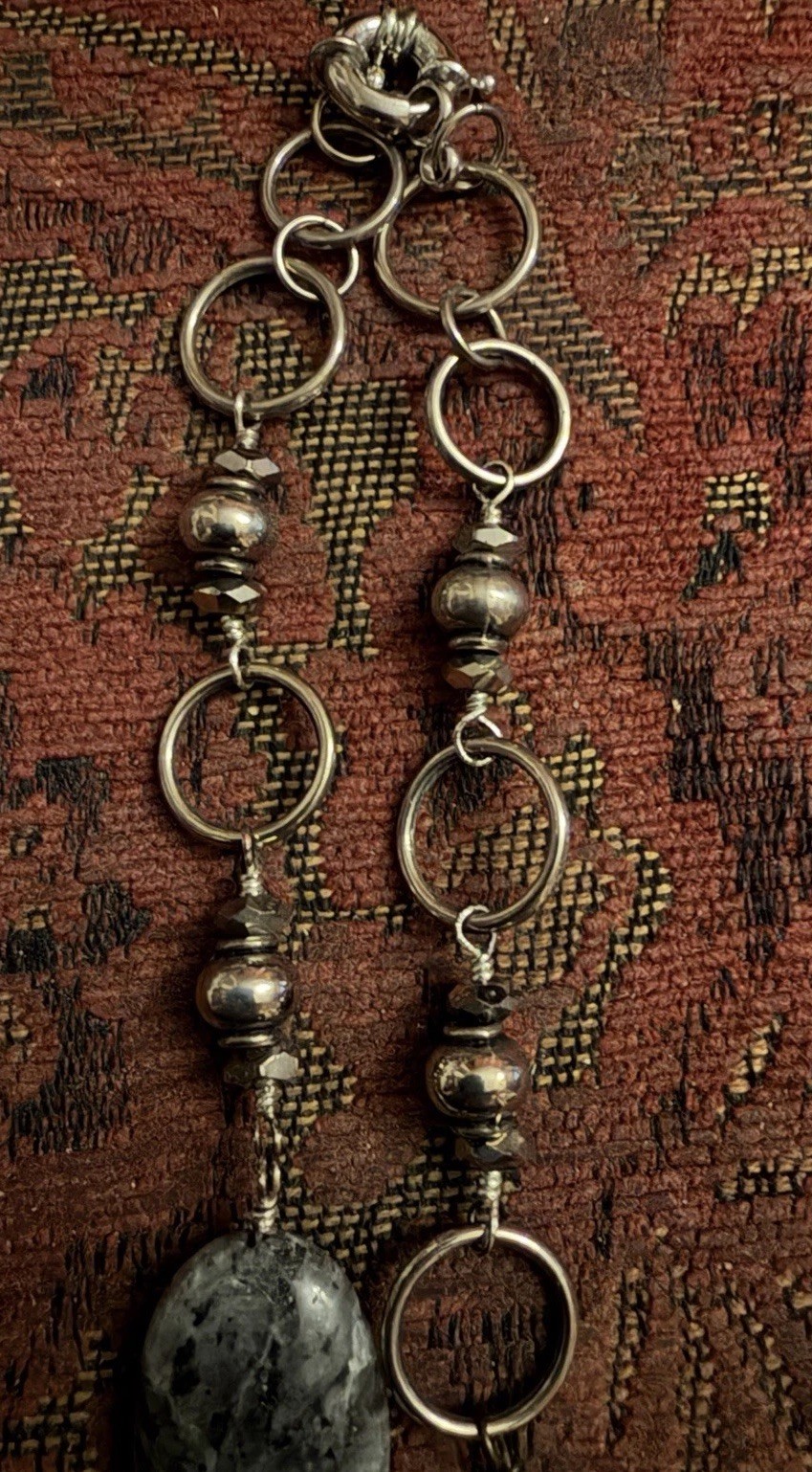 Vintage Labradorite Necklace Mixed With Silver Tone Metals And Faceted Beads.