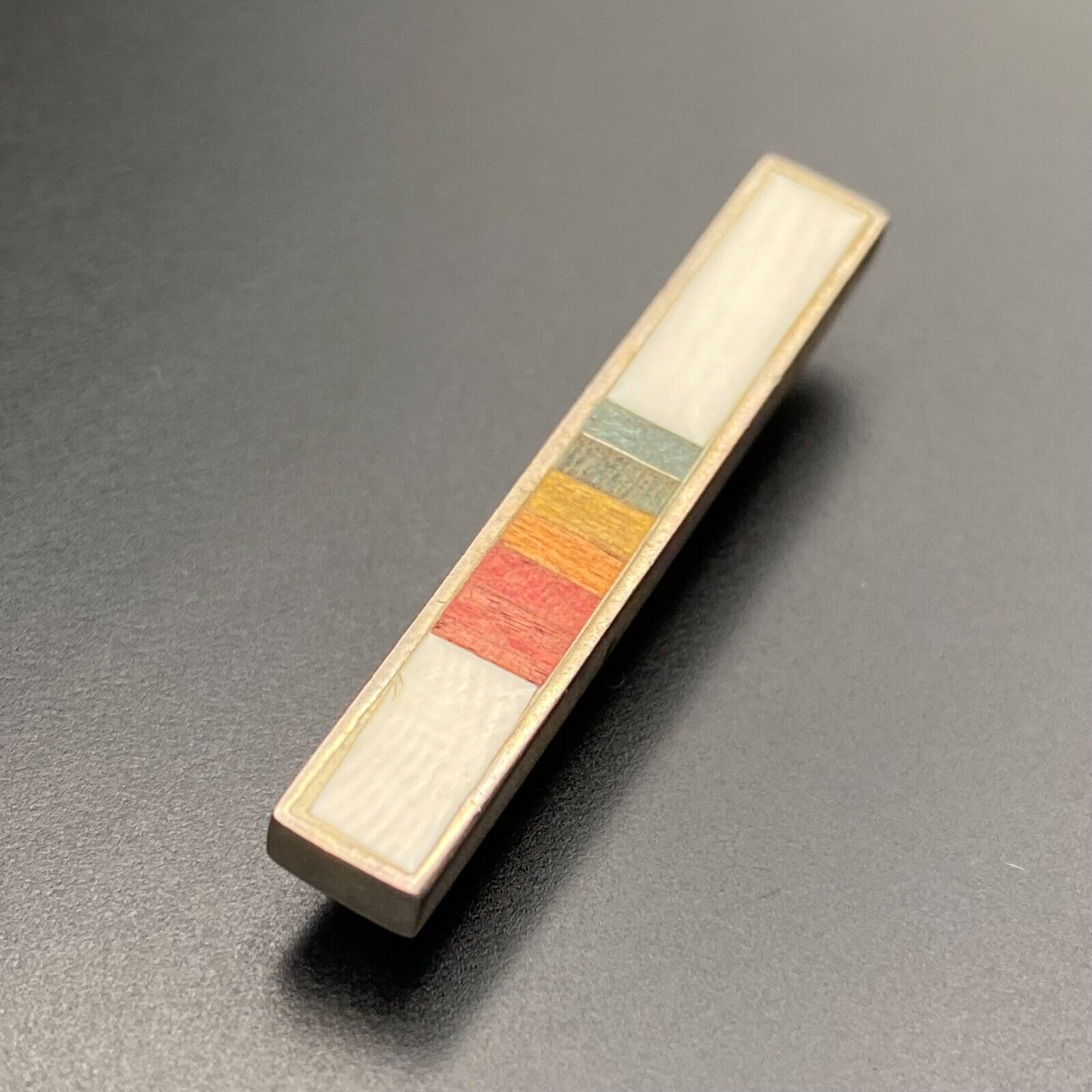 Vintage Modernist Minimalist Multiple Inlay Silver Bar Pin Brooch