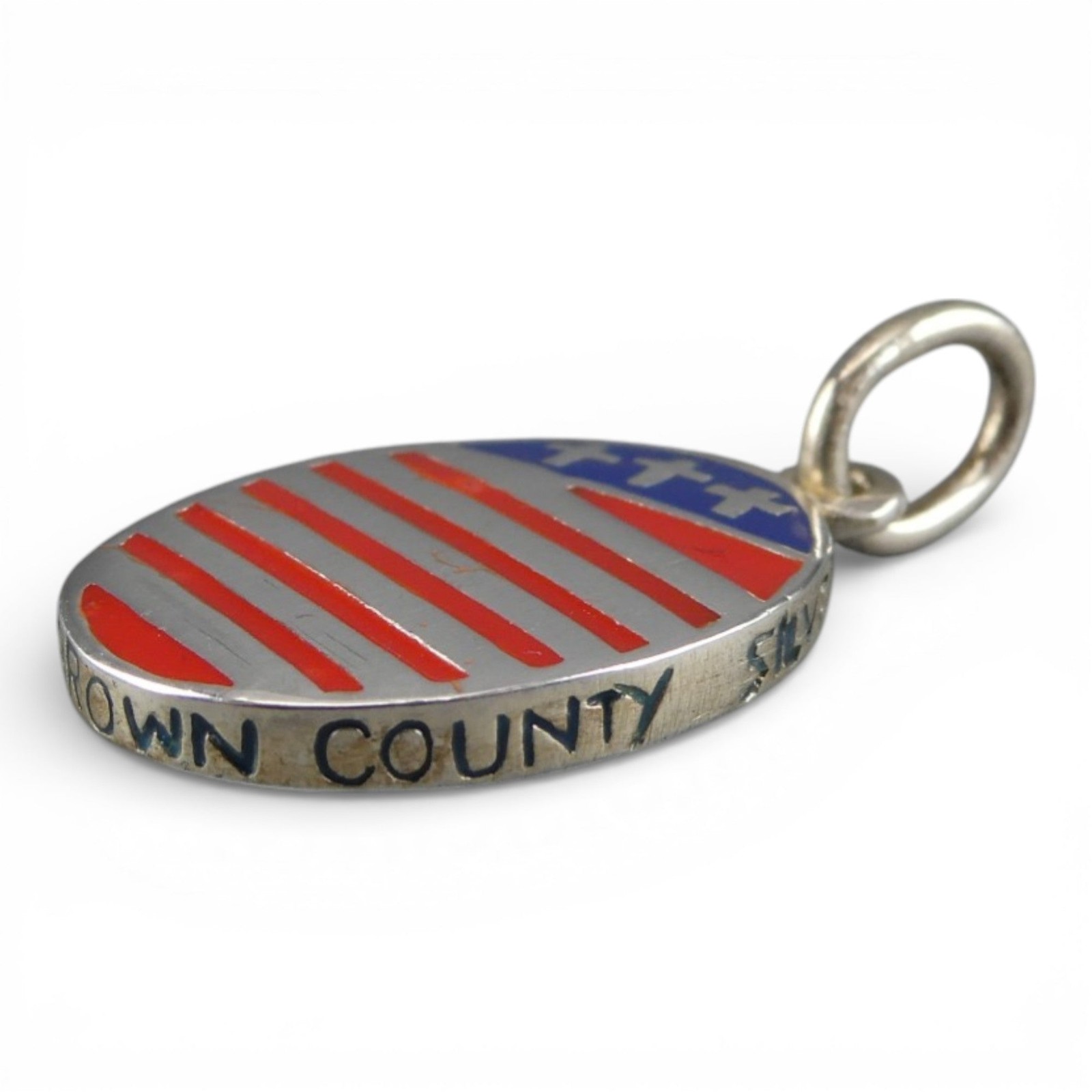 Sterling Silver & Enamel Let Us Not Forget Charm USA Patriotic Flag Brown County