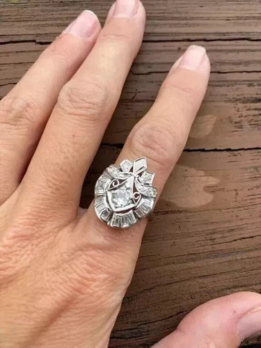 Art Deco Style Round Cut Lab Created Diamond 925 Silver Women’s Engagement Ring