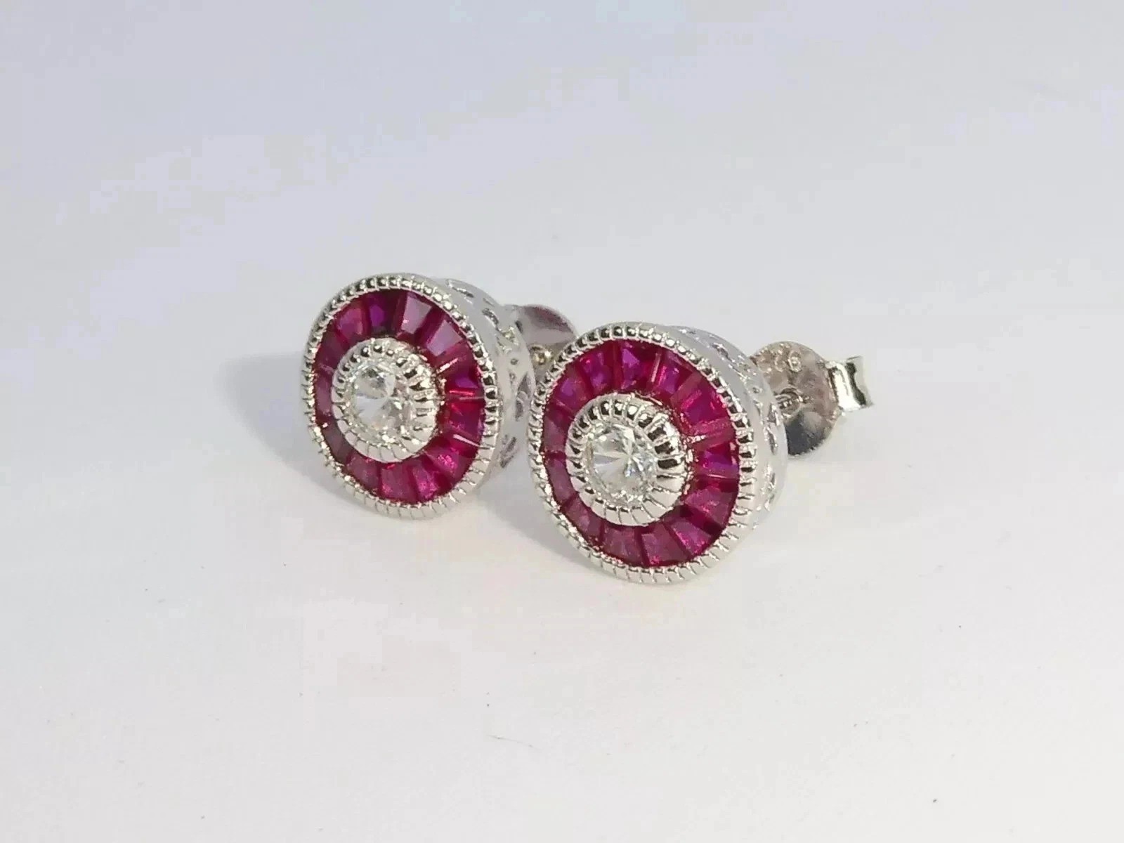 Round Cut 1.49CT Lab Created Diamond Vintage Halo 925 Silver Stud Earring Gift