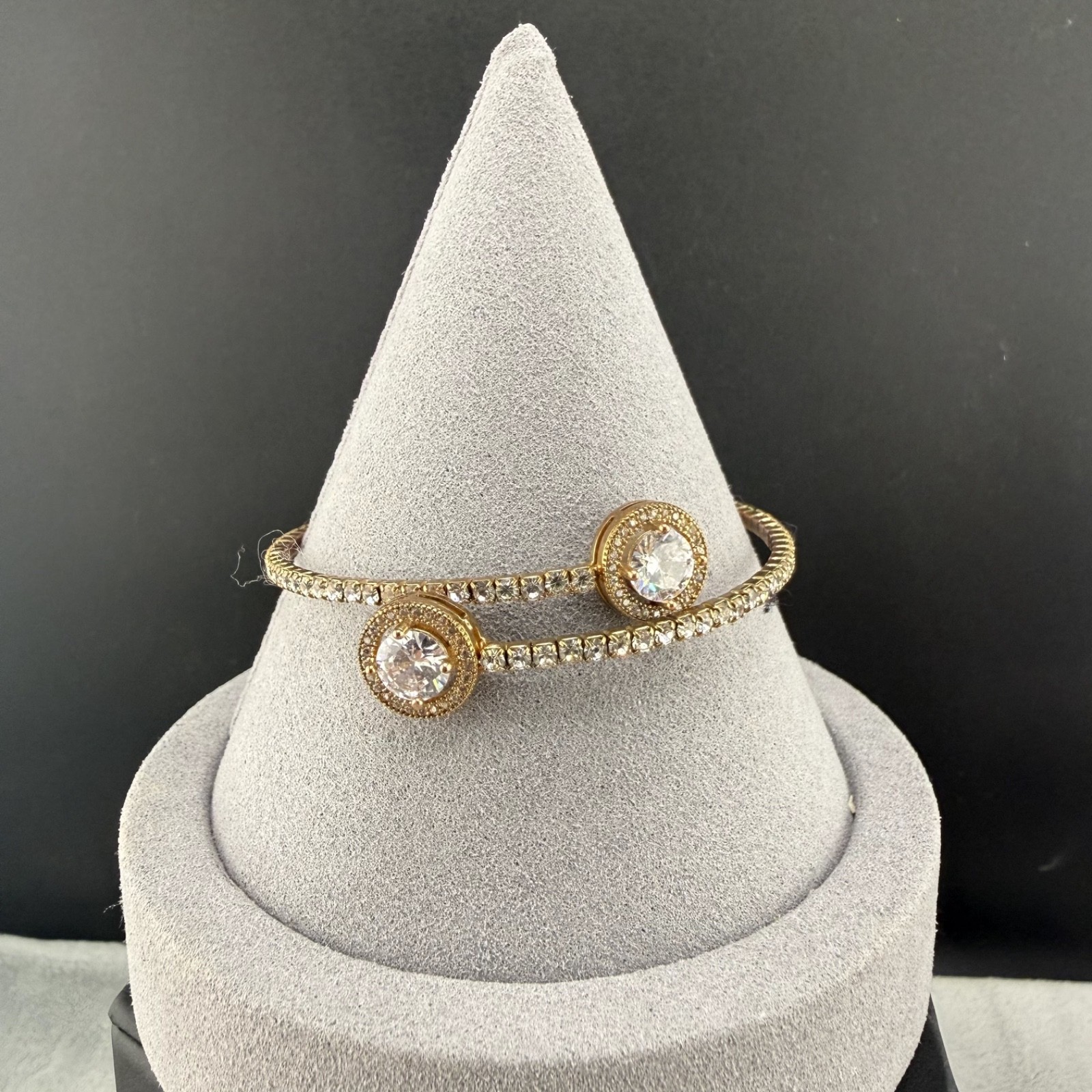 Rhinestone Wrap Bracelet Gold Tone 7”