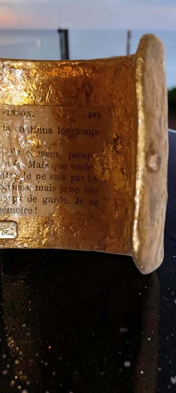 Rare Brigitte Ross Gold Hammered Literary Cuff Bracelet Alfred De Musset French