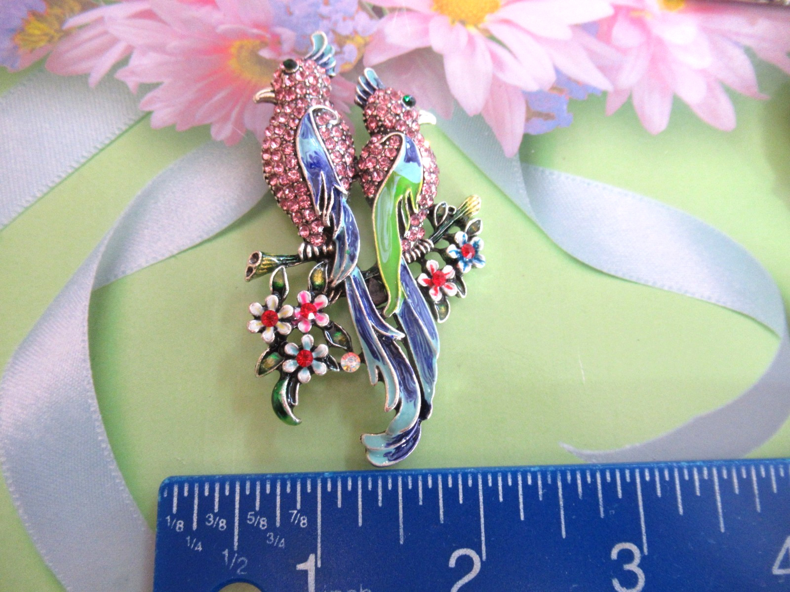 Statement LARGE Brooch BIRDS Large Rhinestone Crystal Enamel NEW