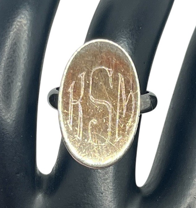 Sterling silver monogrammed signet oval ring size 5 vintage