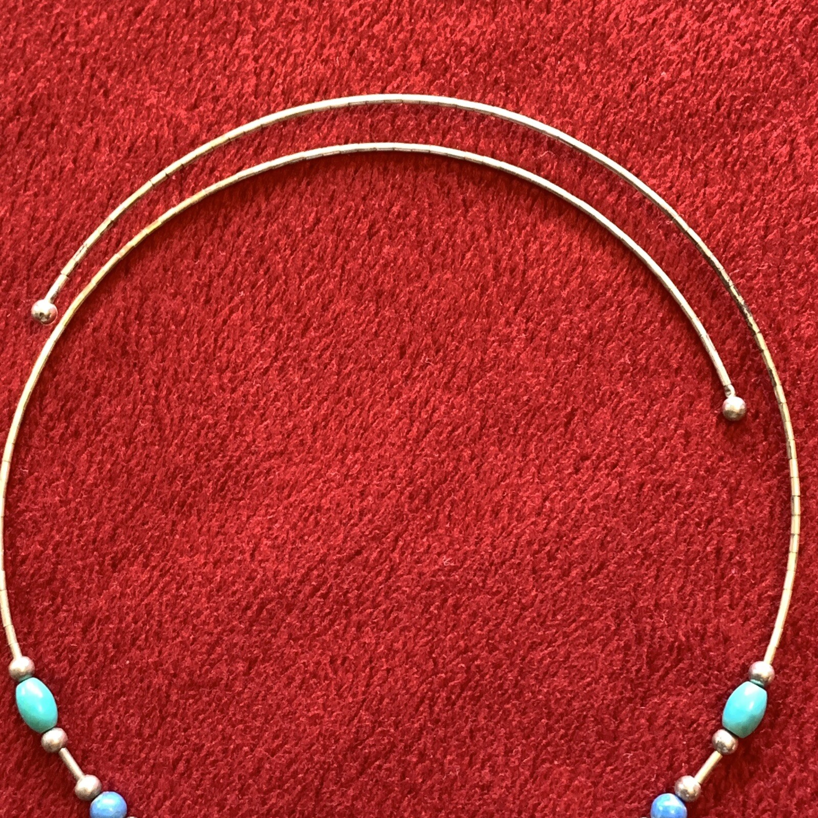 Flex Wire Choker Necklace blue tumbled stone citrine lapis 925 Silver Signed VTG