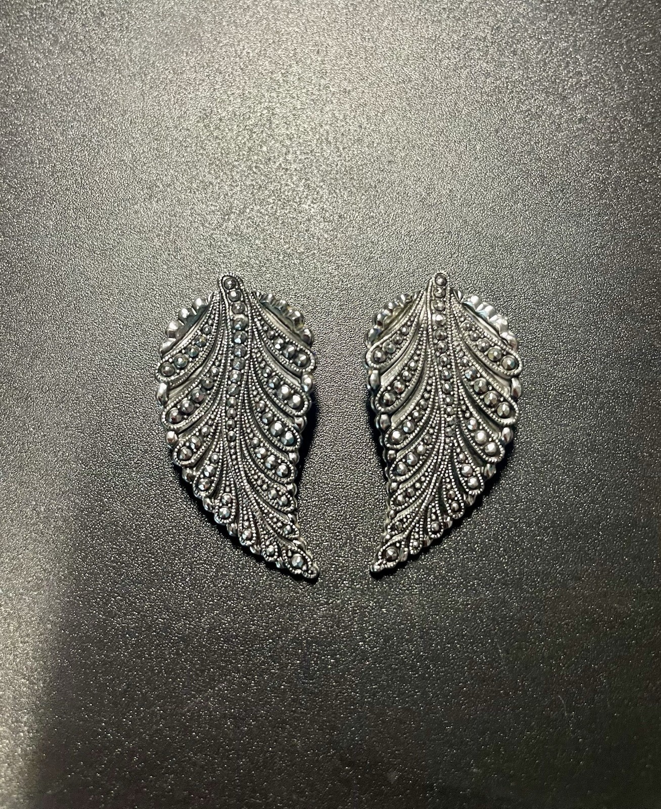 Vintage Marcasites Eloxal Silver Earrings And Brooch West Germany Jewelry