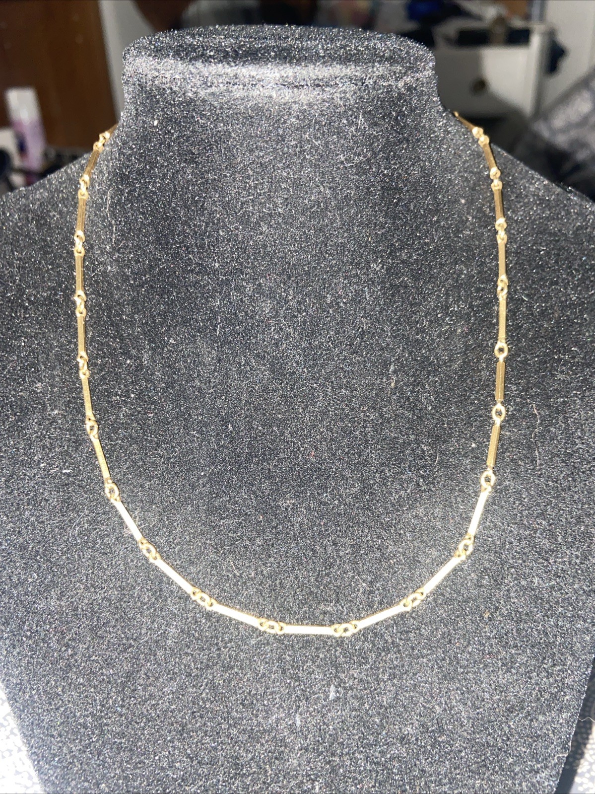 Vtg Retro 12K GOLD FILLED SPRING CLASP BAR LINK LOOP CHAIN NECKLACE 16” EVUC