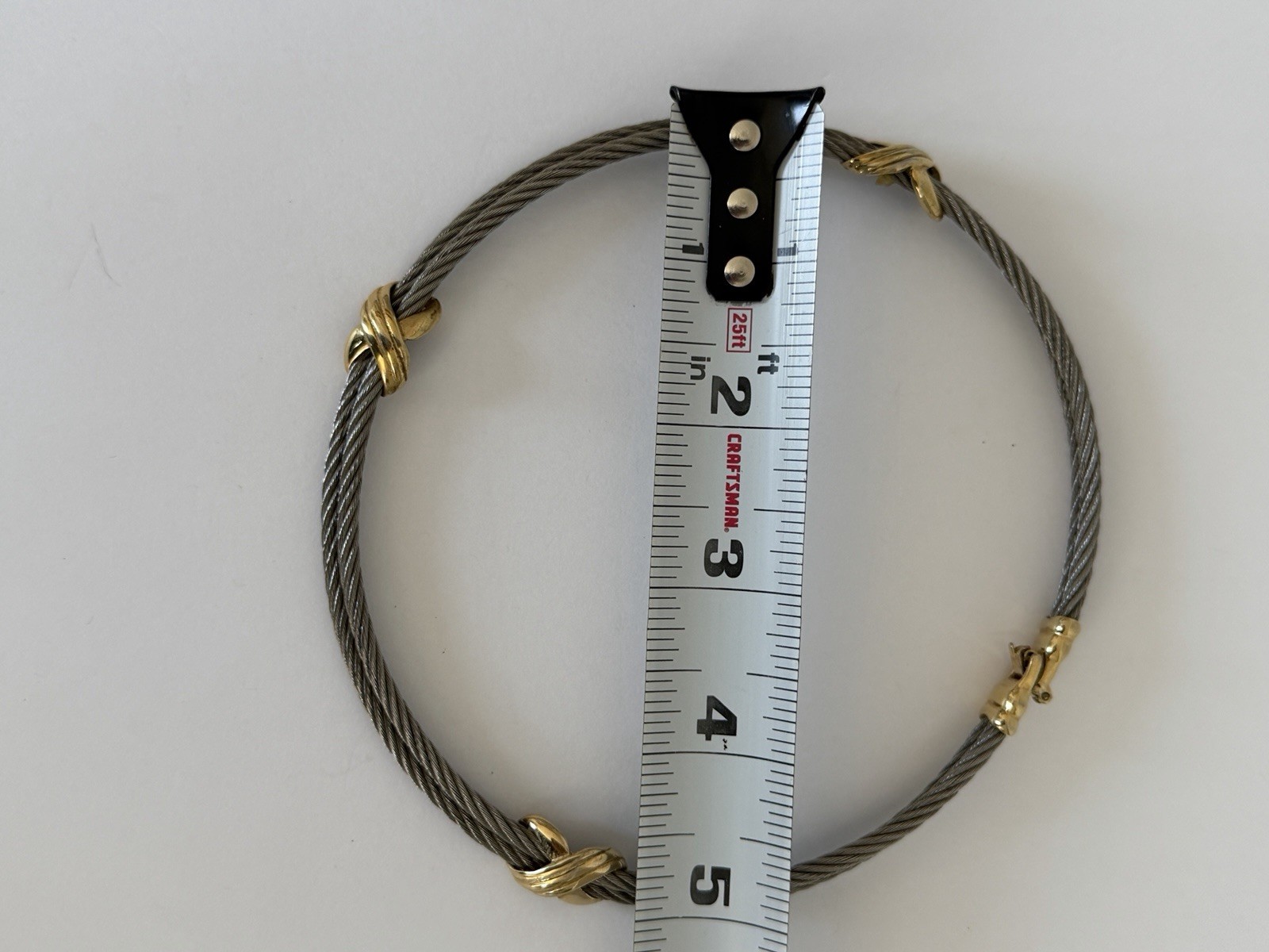 Vintage Two Tone Stainless Steel Twisted Cable Wire Choker Necklace Gold Tone X