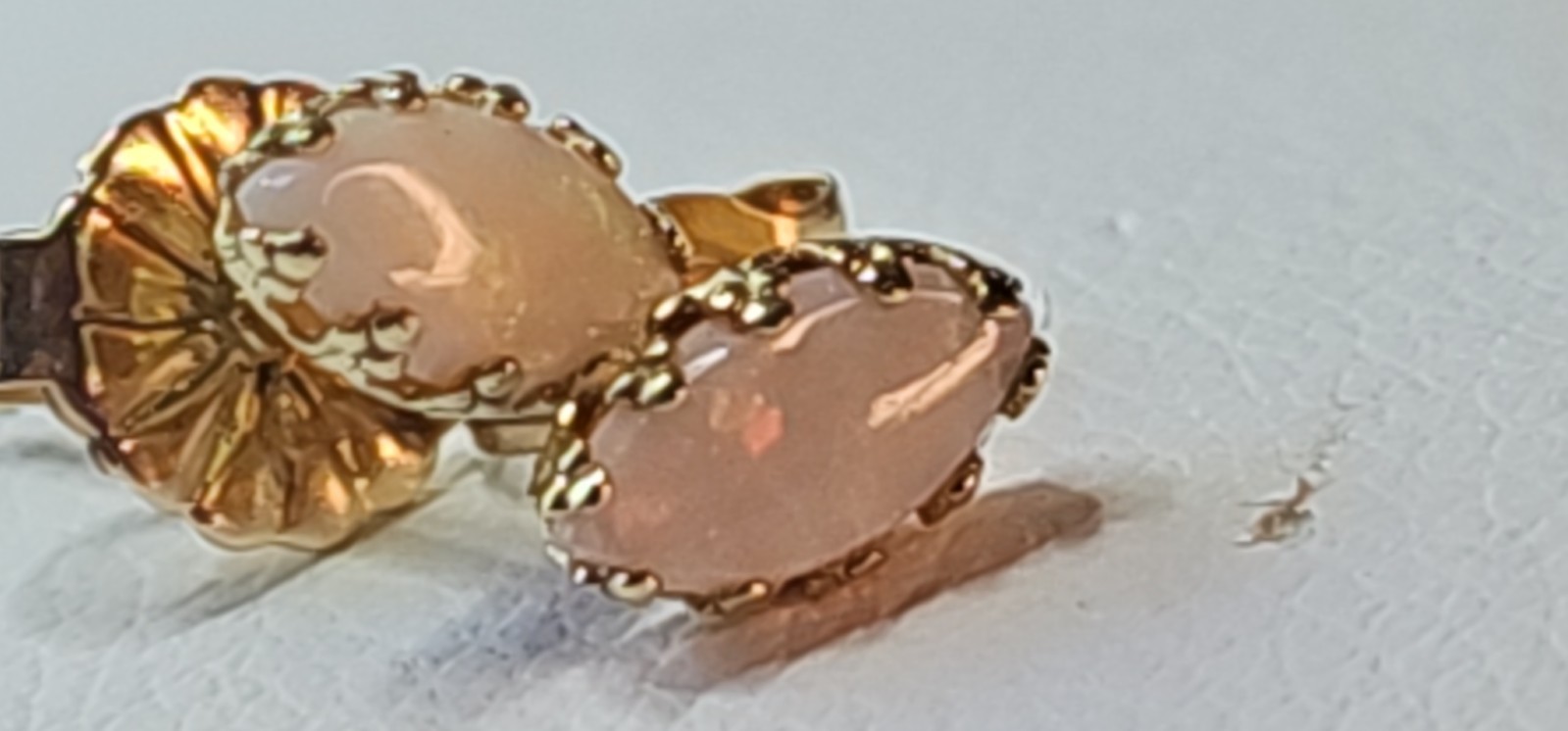 Vintage 14K Gold White Opal Post Earrings Tiny 6mm long