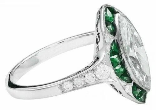 Art Deco Style Marquise Lab Created Diamond Engagement 14K White Gold FN Ring