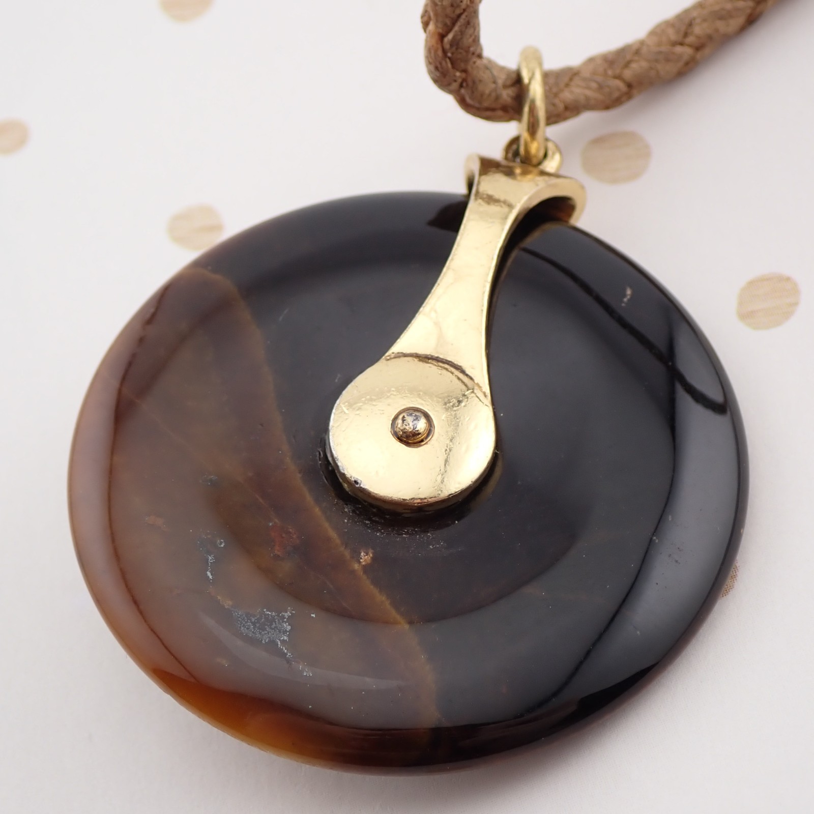 Vintage Joan Rivers Brown Art Glass Circle Rhinestone 18″ Pendant Necklace