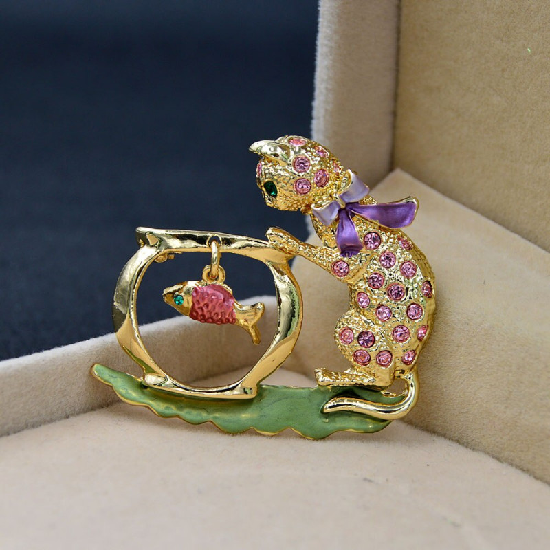 Cute Rhinestone Cat Brooch Kids Animal Pin Jewelry Winter Accessories Ornament