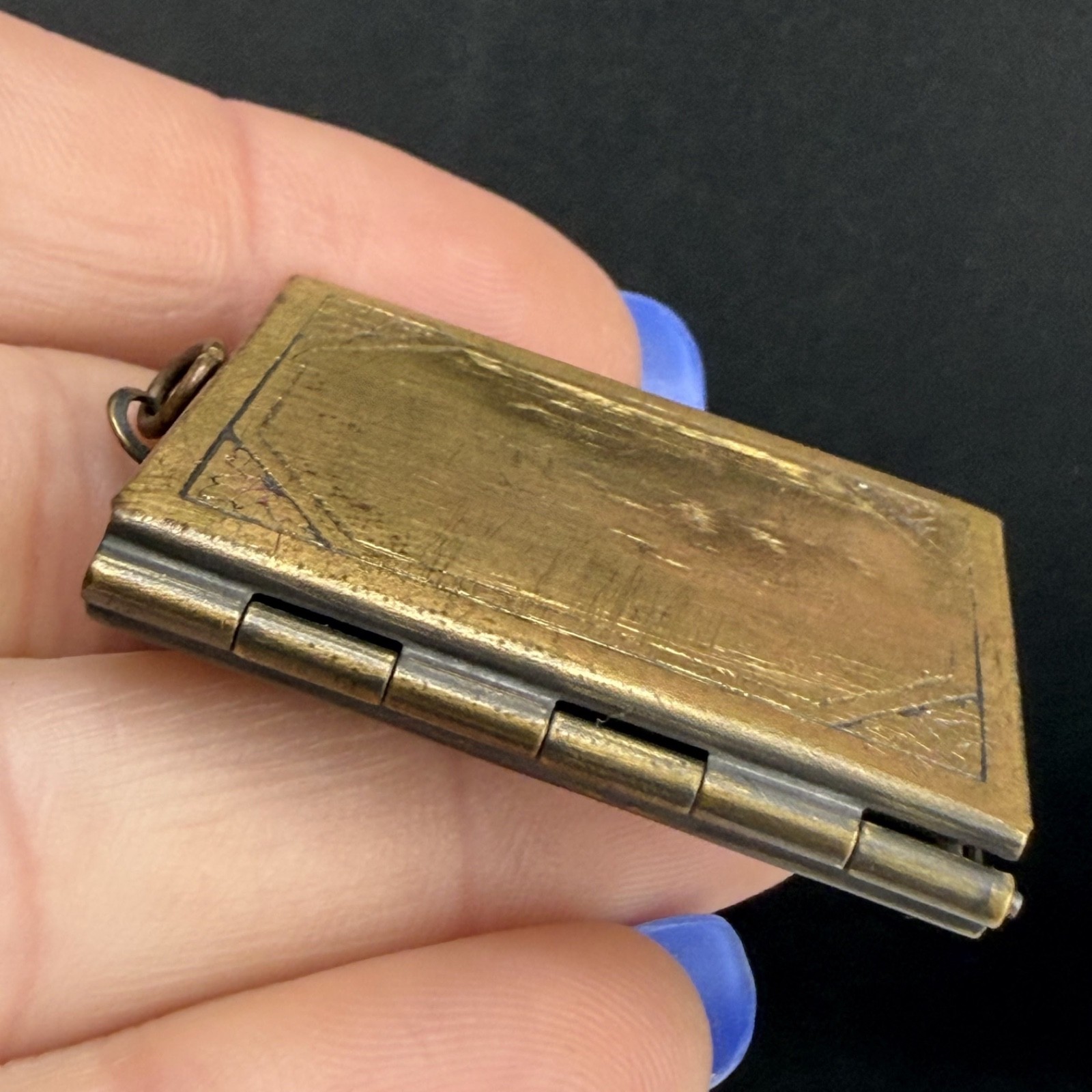 Vintage Locket Pendant Rectangle Book Gold Tone Photo