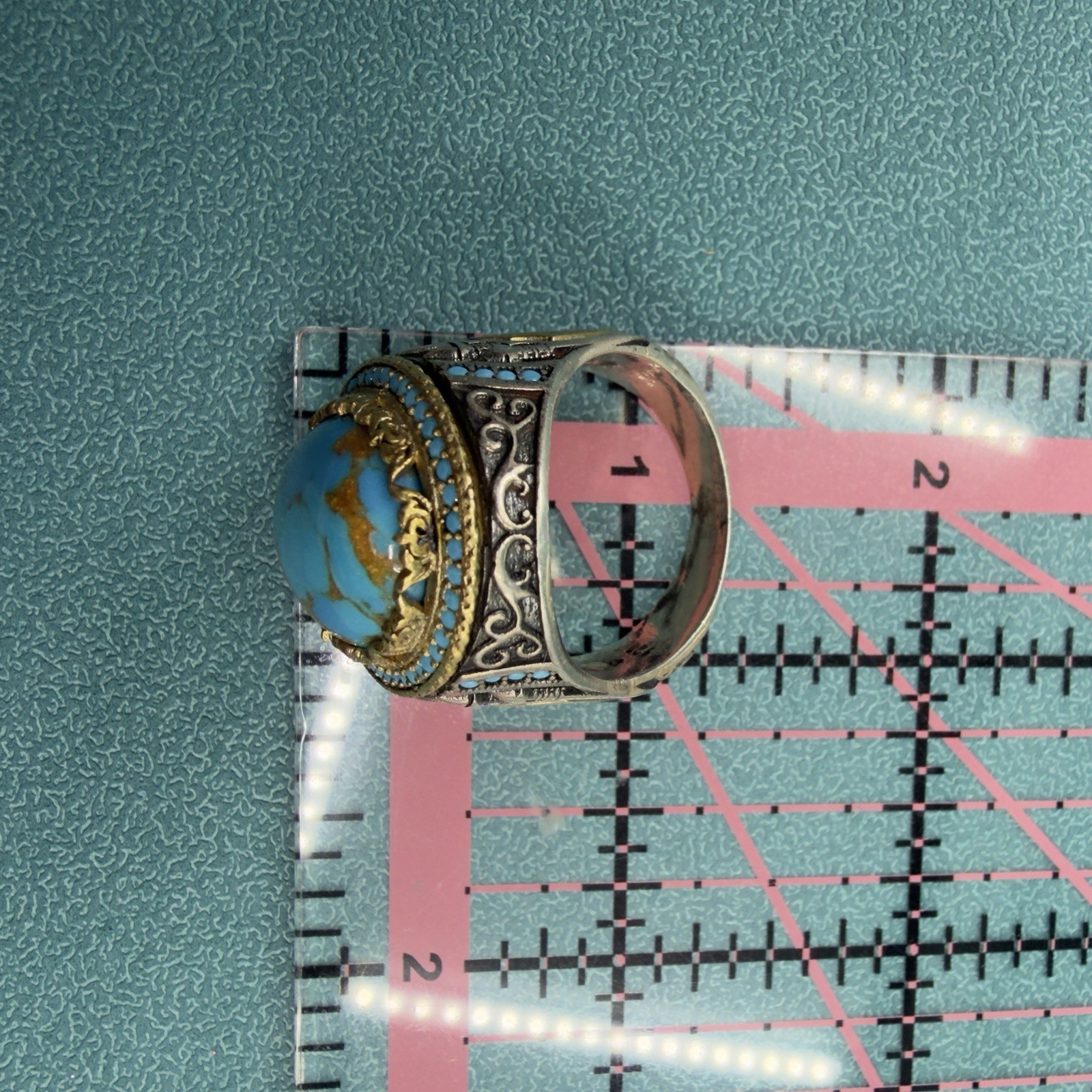VINTAGE Signed 🩵 STERLING SILVER 925 Turquoise Cabochon MEN’S Turkish RING 12