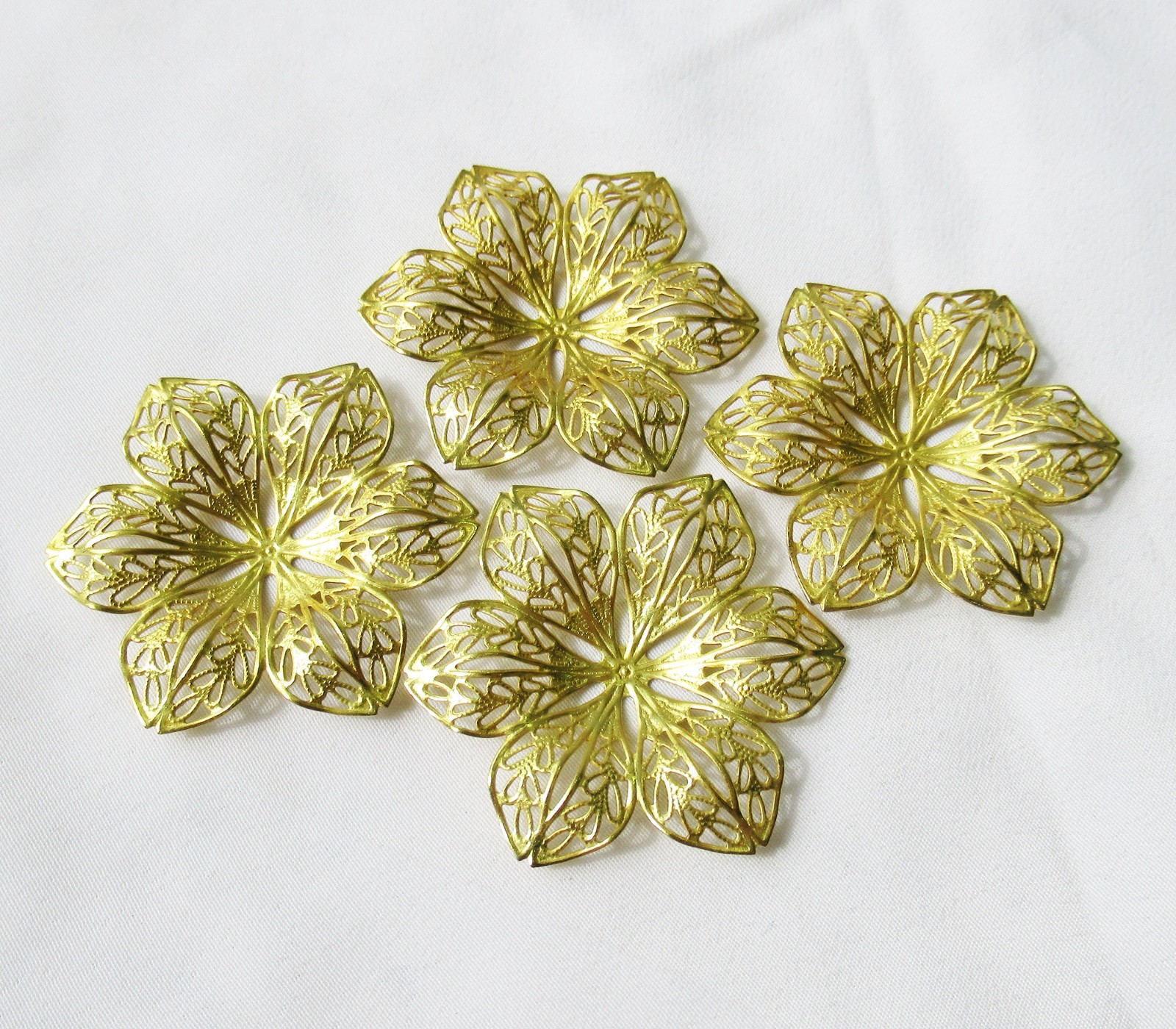30pcs Petal Filigree 42mm Raw Brass Floral Stamping Findings