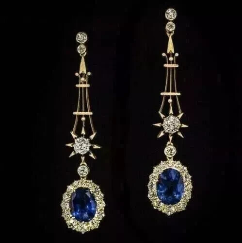 Vintage Art Deco Style Lab Created Diamond Dangl Drop Earring 14K Yellow Gold FN