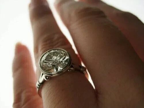 Art Deco Style Bezel Set Lab-Created Diamond Engagement Ring 14k White Gold FN