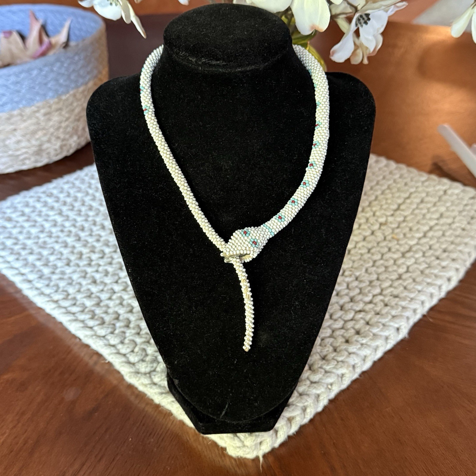 1920-30 Crochet Beaded Snake Necklace Metal Clamp Rare WWI Prisoner of War RARE