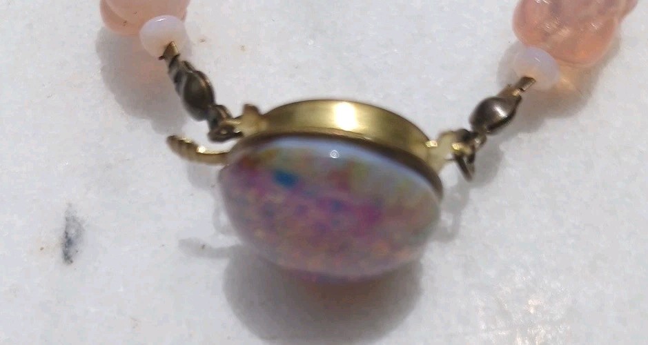 ANTIQUE MOLDED BERRY OPAL MILKY PINK OPALINE GLASS BEAD FLAPPER NECKLACE SET 3ft