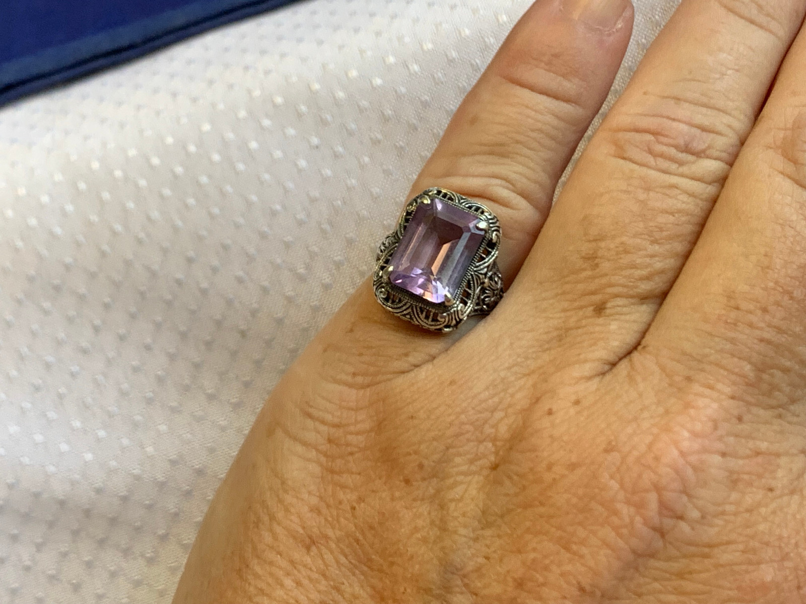 Vtg Sterling Silver Ring 4.6g Fine Jewelry Sz 5.75 Amethyst Color Baguette Stone