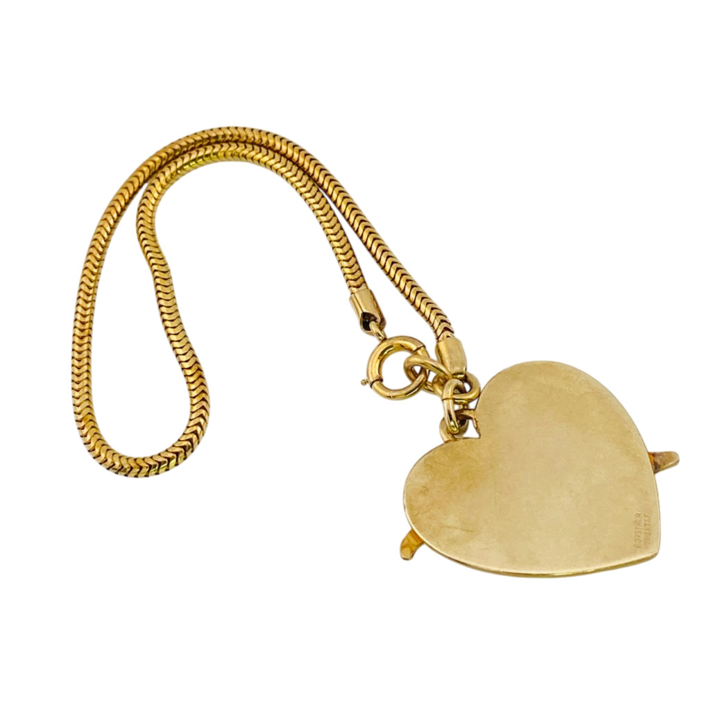 Vintage Forstner 12k Gold Filled Heart Arrow Charm Bracelet 6.75 In Snake Chain