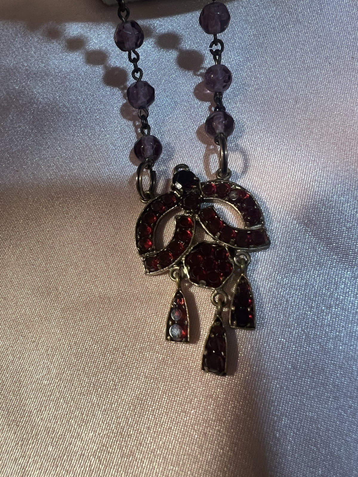 Antique Victorian Bohemian Czech Garnet Amethyst Necklace Signed *AS IS see pics