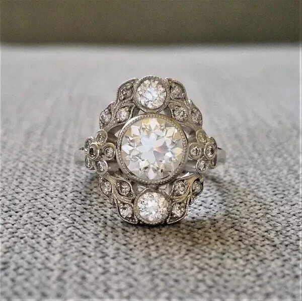 Art Deco Style 2.5Ct Round Cut Lab Created Diamond 925 Silver Engagement Ring