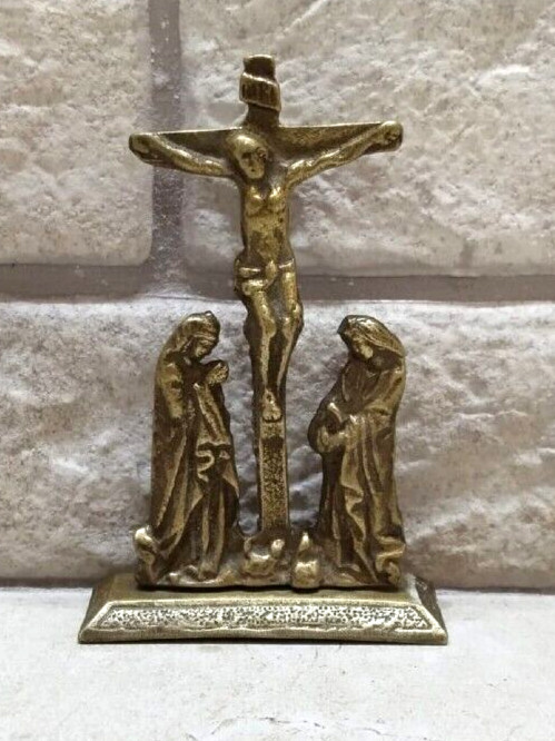 Vintage Cross John the Apostle Mary Good Friday Statue Hand Made INRI Holy Land
