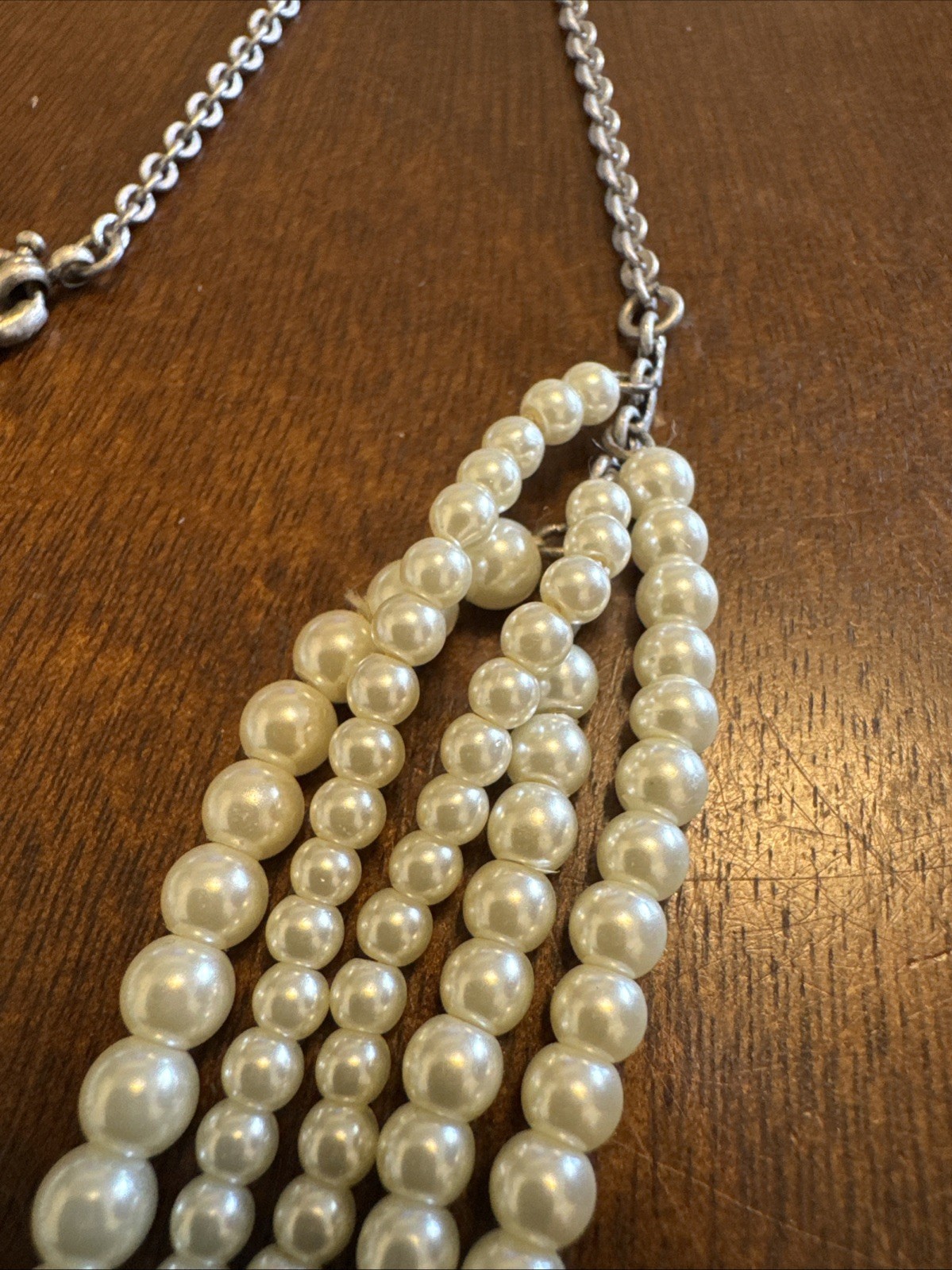 J. Crew Faux Multistrand Faux Pearl Chain Necklace 23” Pearl Strands 4”-5”