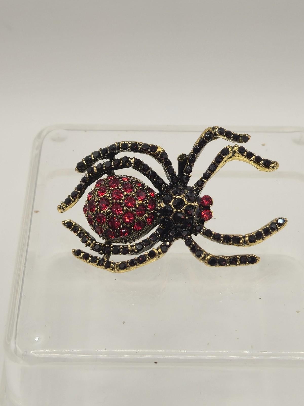 Black And Red Rhinestone Spider Brooch Unbranded