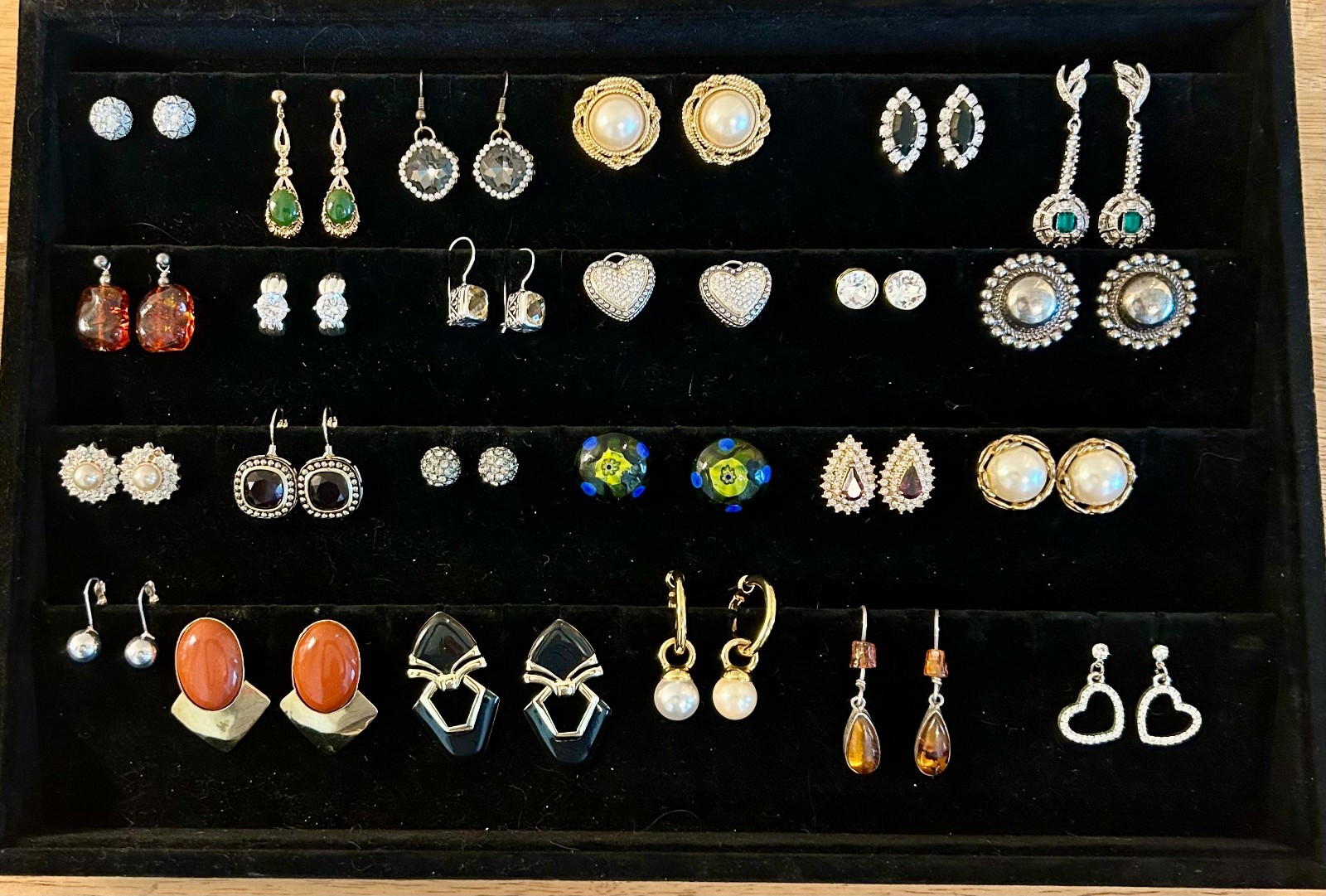 Lot Of 24 Vintage Pierced Earrings Few Sterling Silver, Amber, CZ & Jade