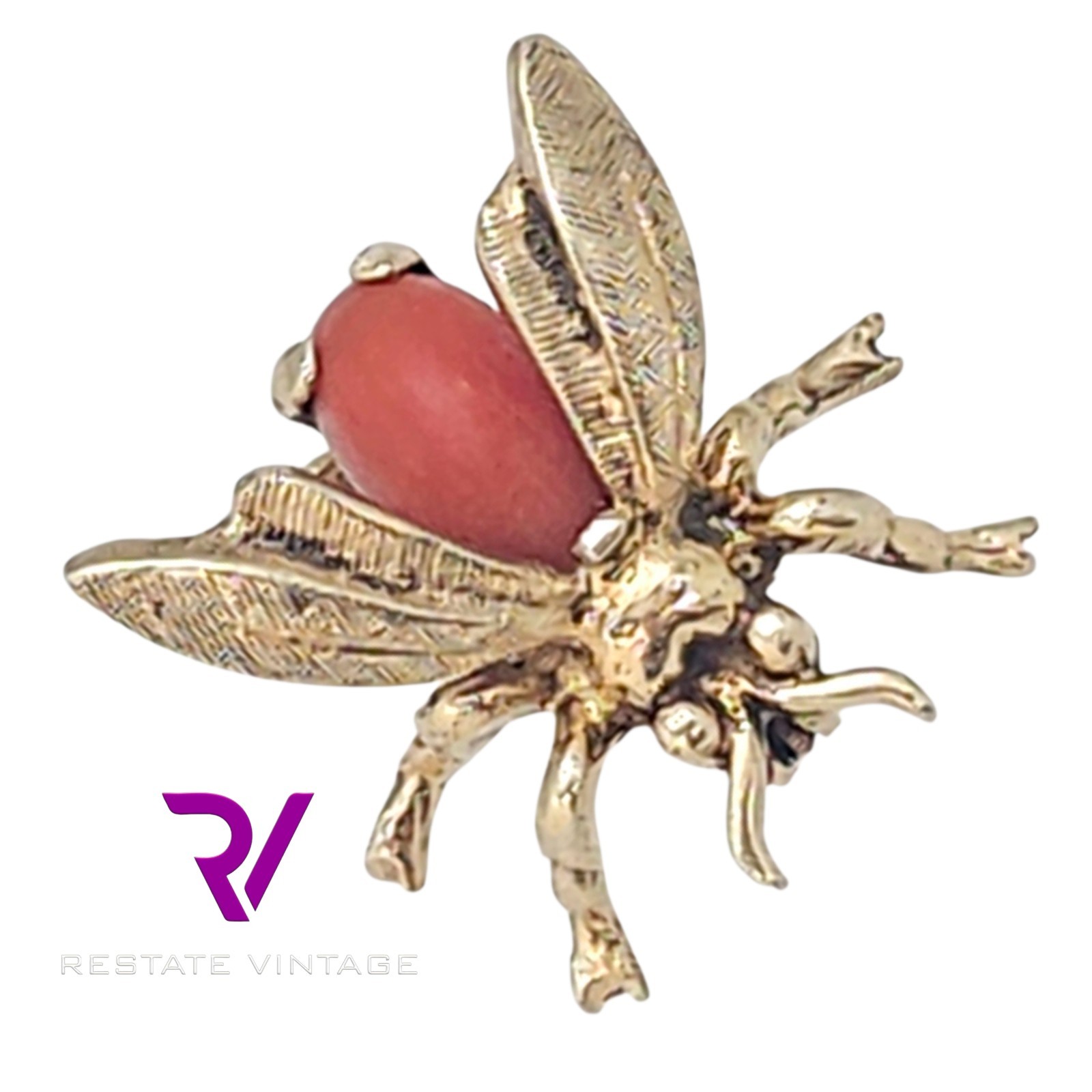 Mint Vintage Maison Behar M-BE Germany Gold Over Sterling Mint Bug Coral Brooch