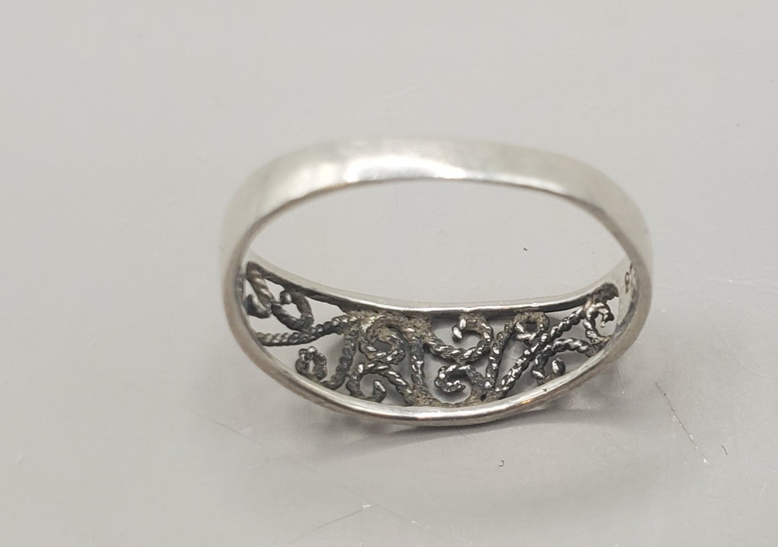 3 Sterling Silver Rings Sz 8: Filigree Lace + 2 Cz Bands – 1 Missing 3 Tiny Cz’s