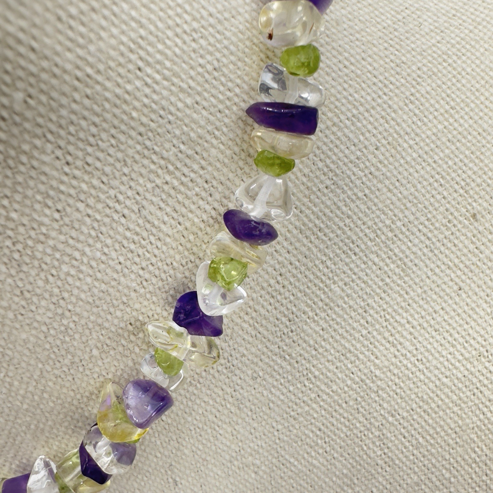 Vtg Multi Gemstone Sterling 925 Necklace Amethyst Peridot Quartz Estate