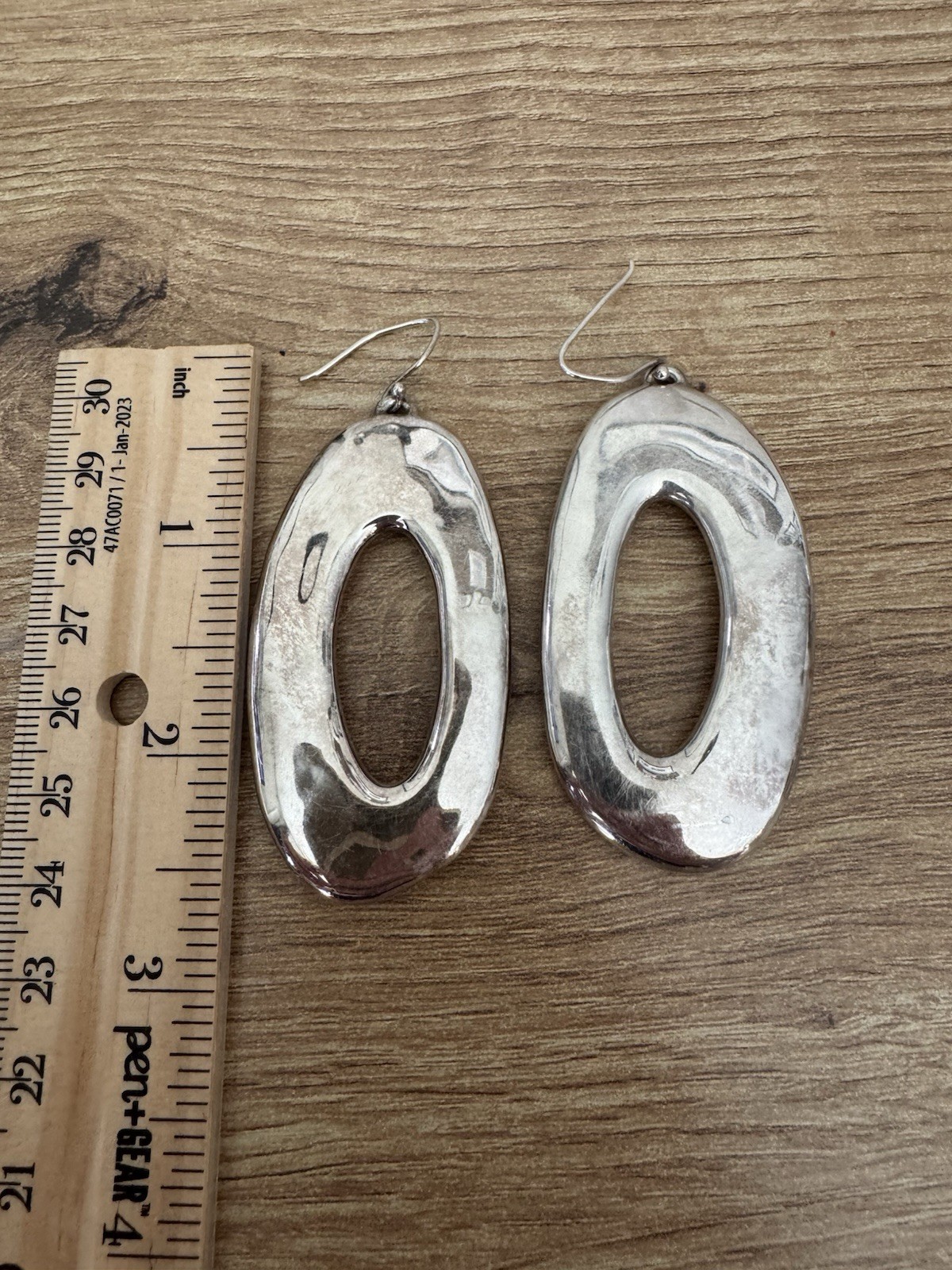 Vintage 925 Sterling Silver Open Oval Dangle Drop Hook Earrings 2.75in No Stone