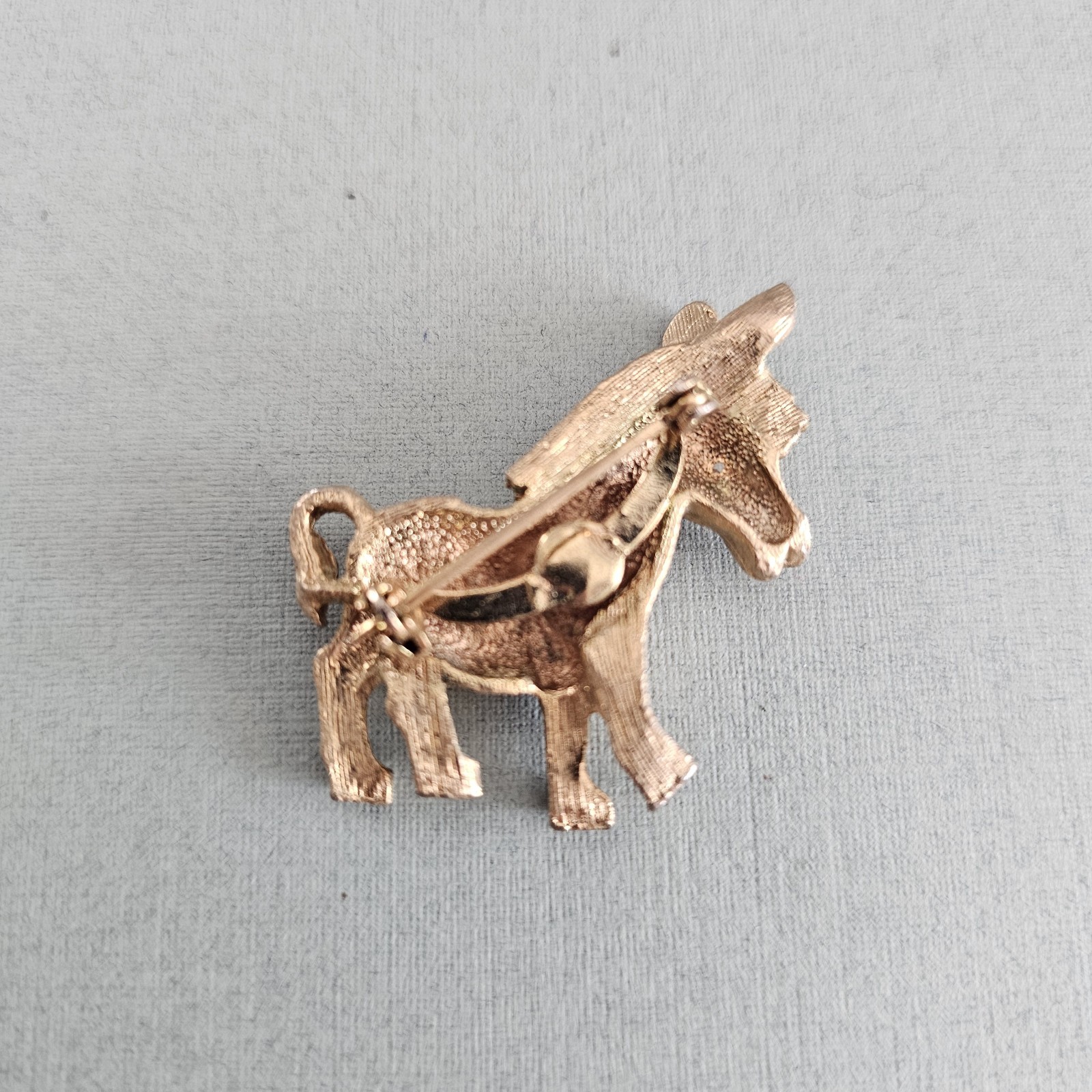 Vintage Brooch Pin Gold Tone Donkey Red White Blue Stones Patriotic