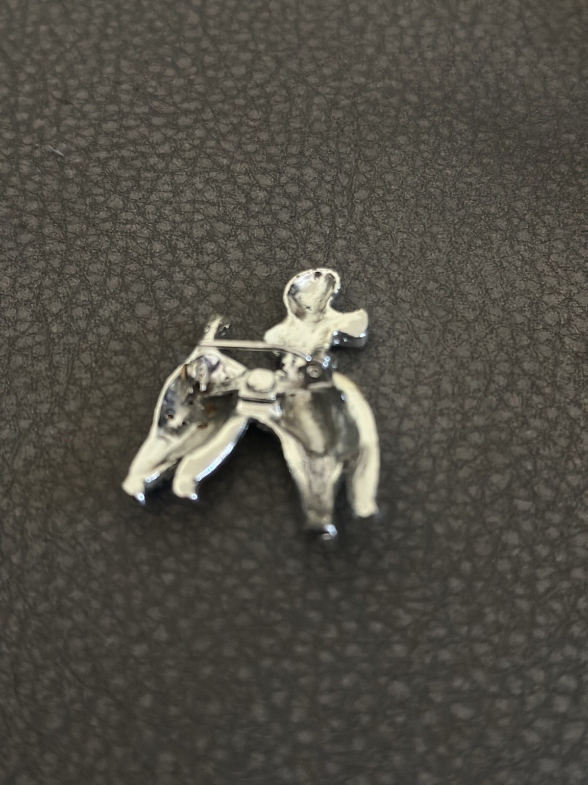 Vintage Pot Metal Rhinestone Poodle Dog Brooch Pin Silver Tone Clear Crystal