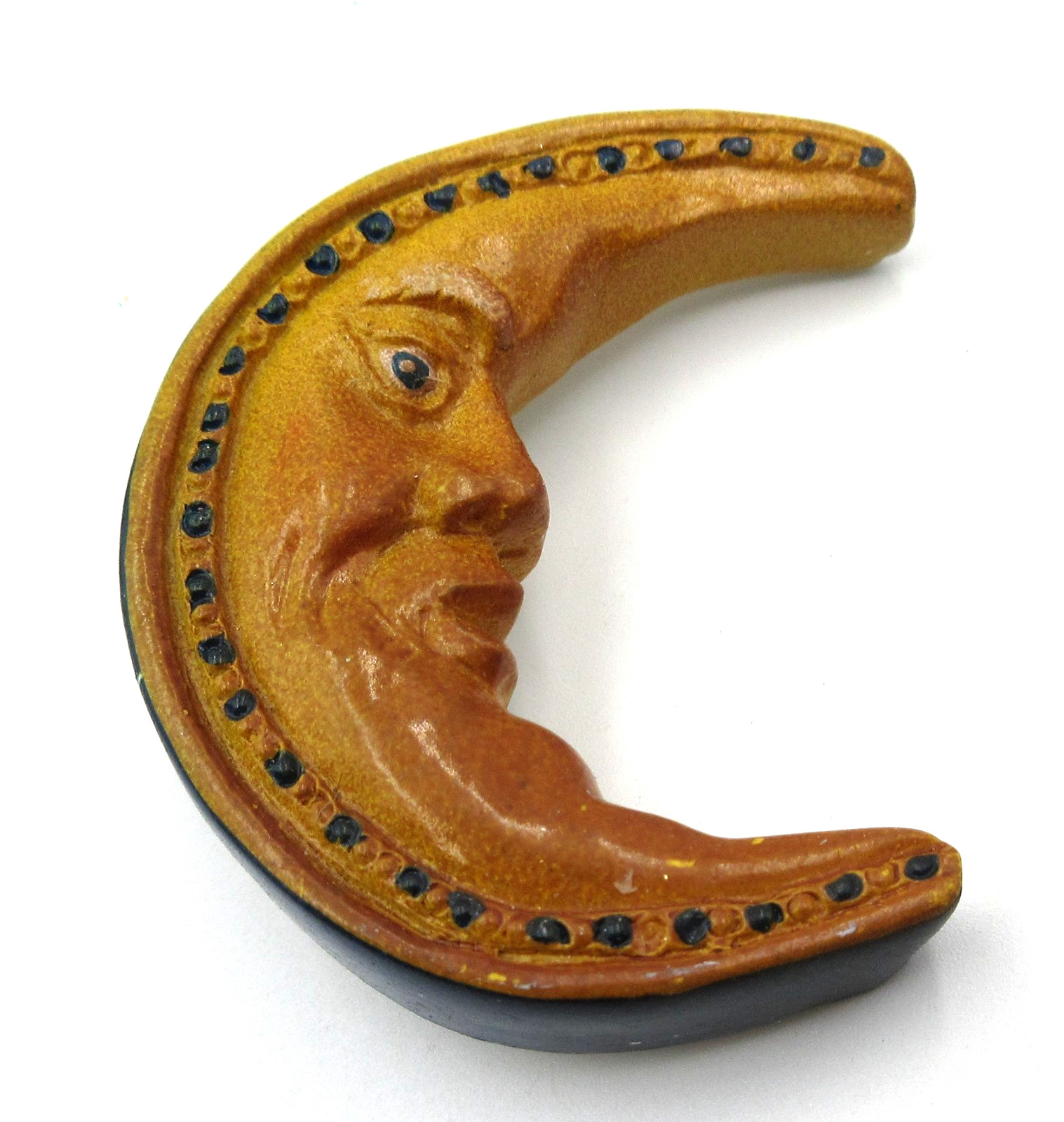 VTG Celestial Brooch geometric crescent moon brown black Silver tone pin