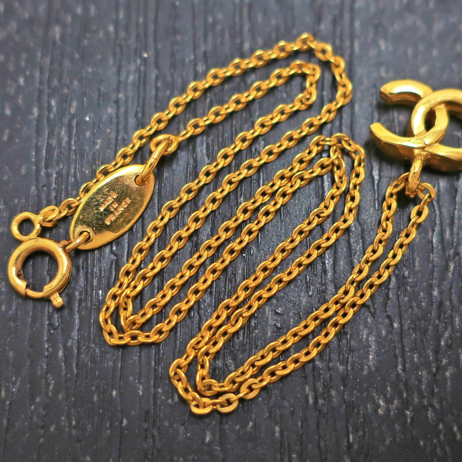 CHANEL Gold Plated CC Logos Charm Vintage Chain Necklace Pendant #588c Rise-on