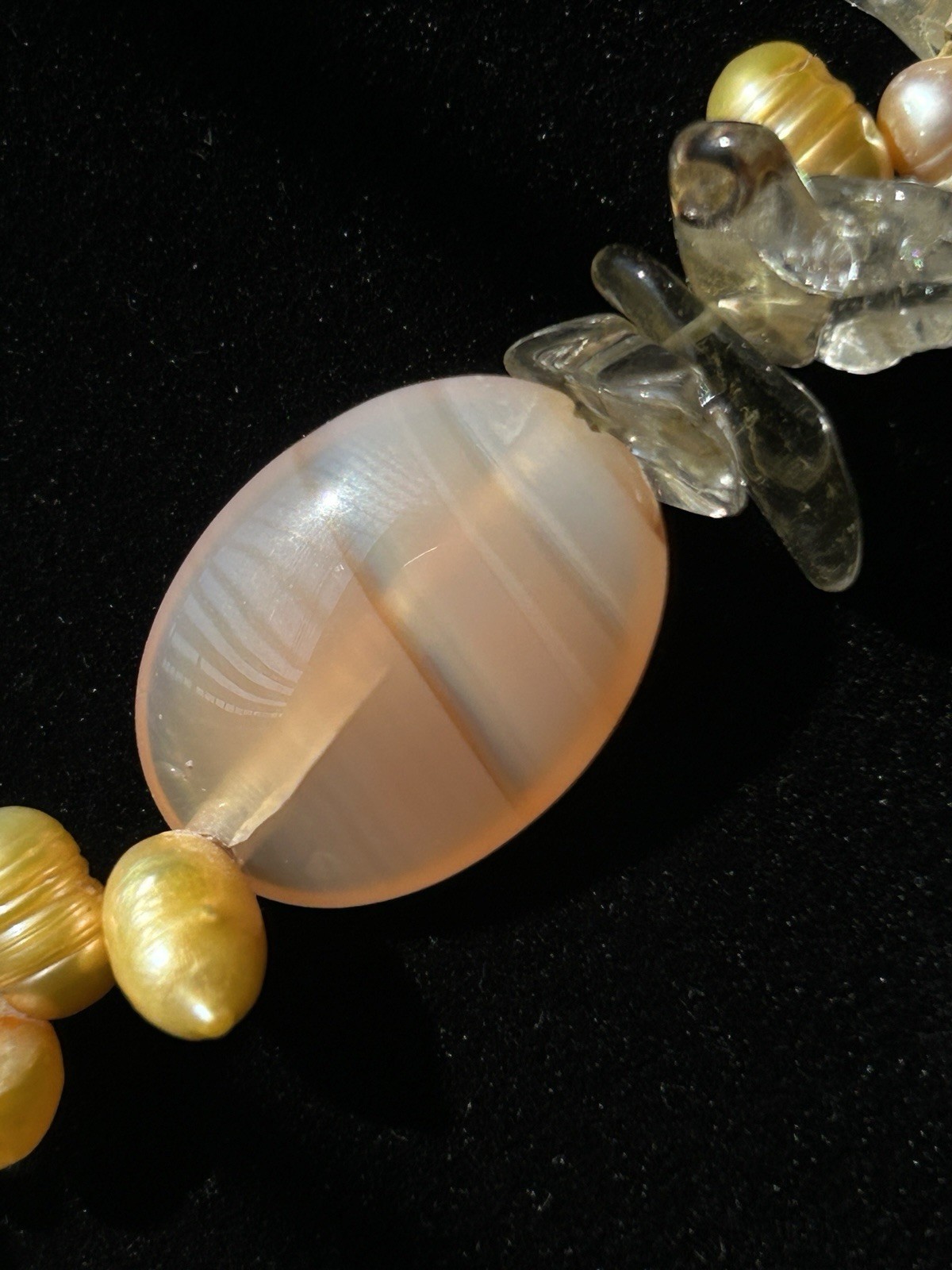 Vintage Agate Pearl And Other Semi-Precious Stones Beaded Necklace