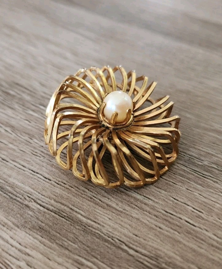 Vtg 1950’s Signed HG Henry Griffith 12K Gold GF SPIRAL SWIRL Pearl Pin Brooch