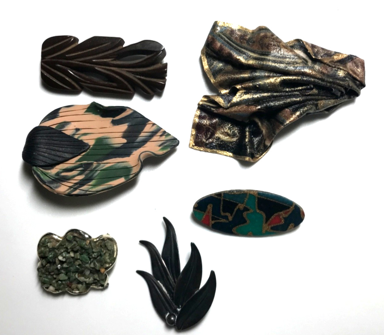 Vintage Unusual Unknown Composite Pin Brooch Pin Lot Of 6