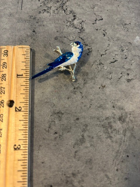 2 Vintage Green/Yellow and Blue and White Parrots On Branch Brooch