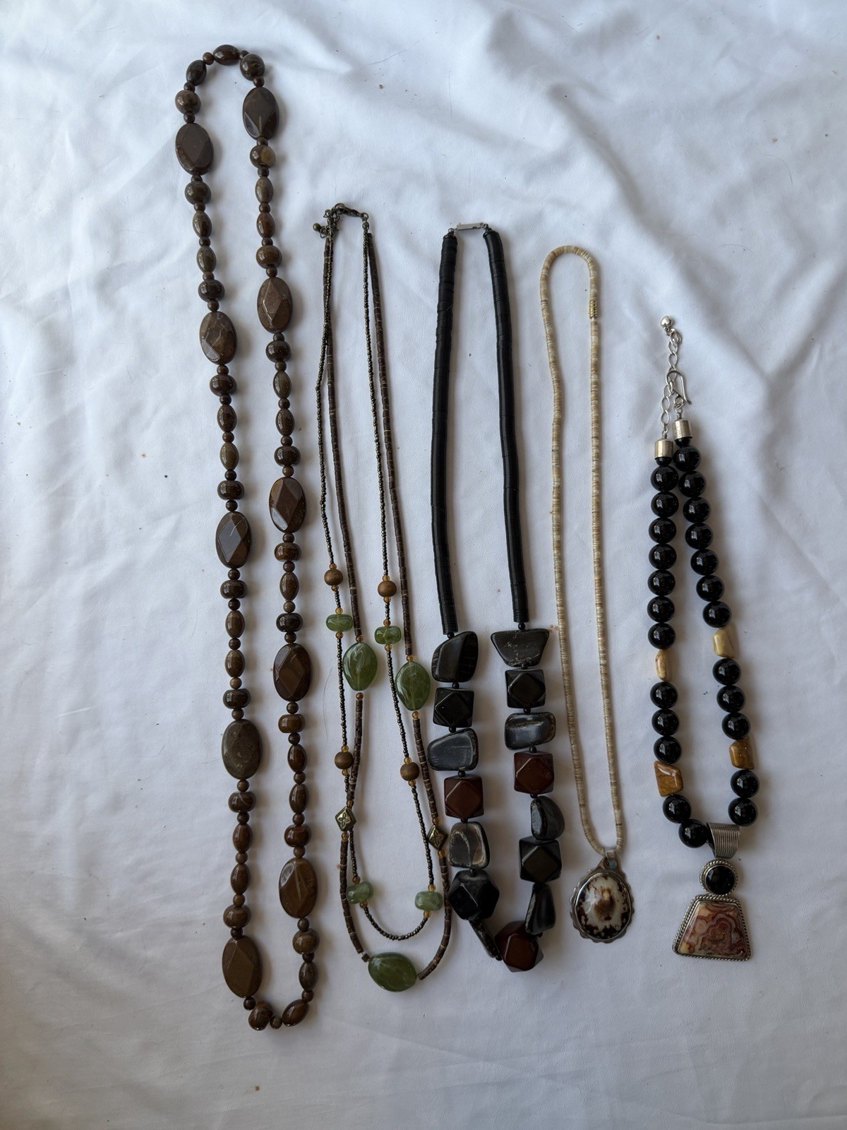 Lot Of 5 Vintage Various Brown Beaded Necklaces